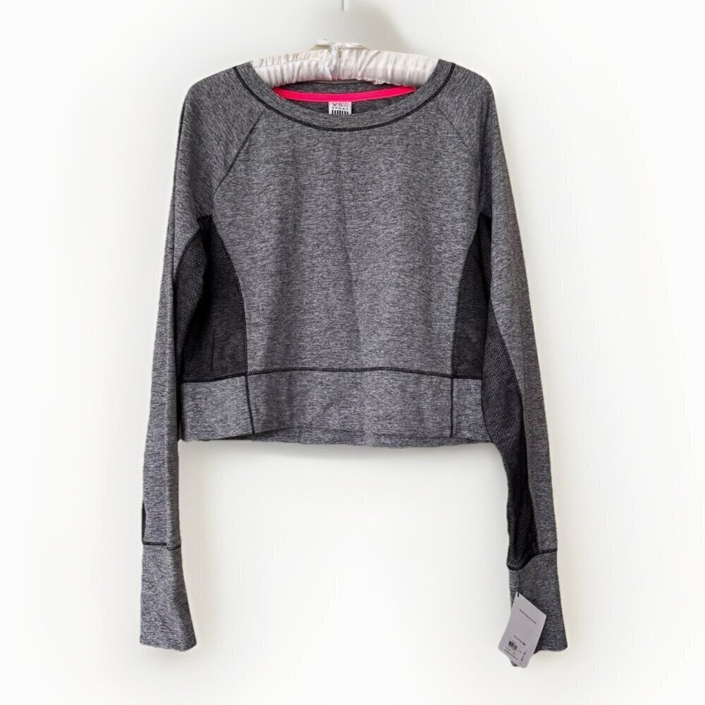Victoria’s Secret Sport Cropped Workout Top Gray Size Large Netted